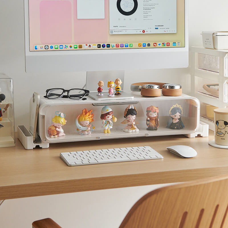 White Monitor Stand PC Screen Riser with Display Storage Drawer