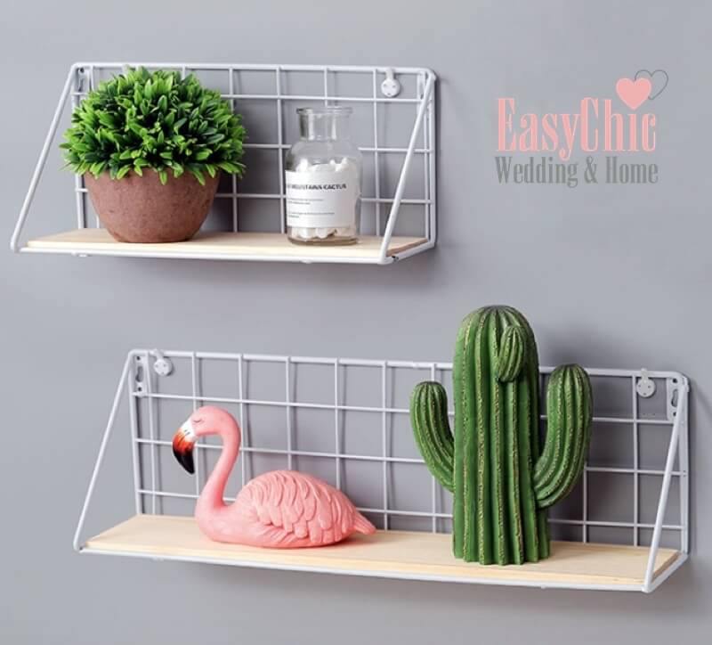 Scandi Metal Natural Wood Wall Shelf in White - EasyChic Home